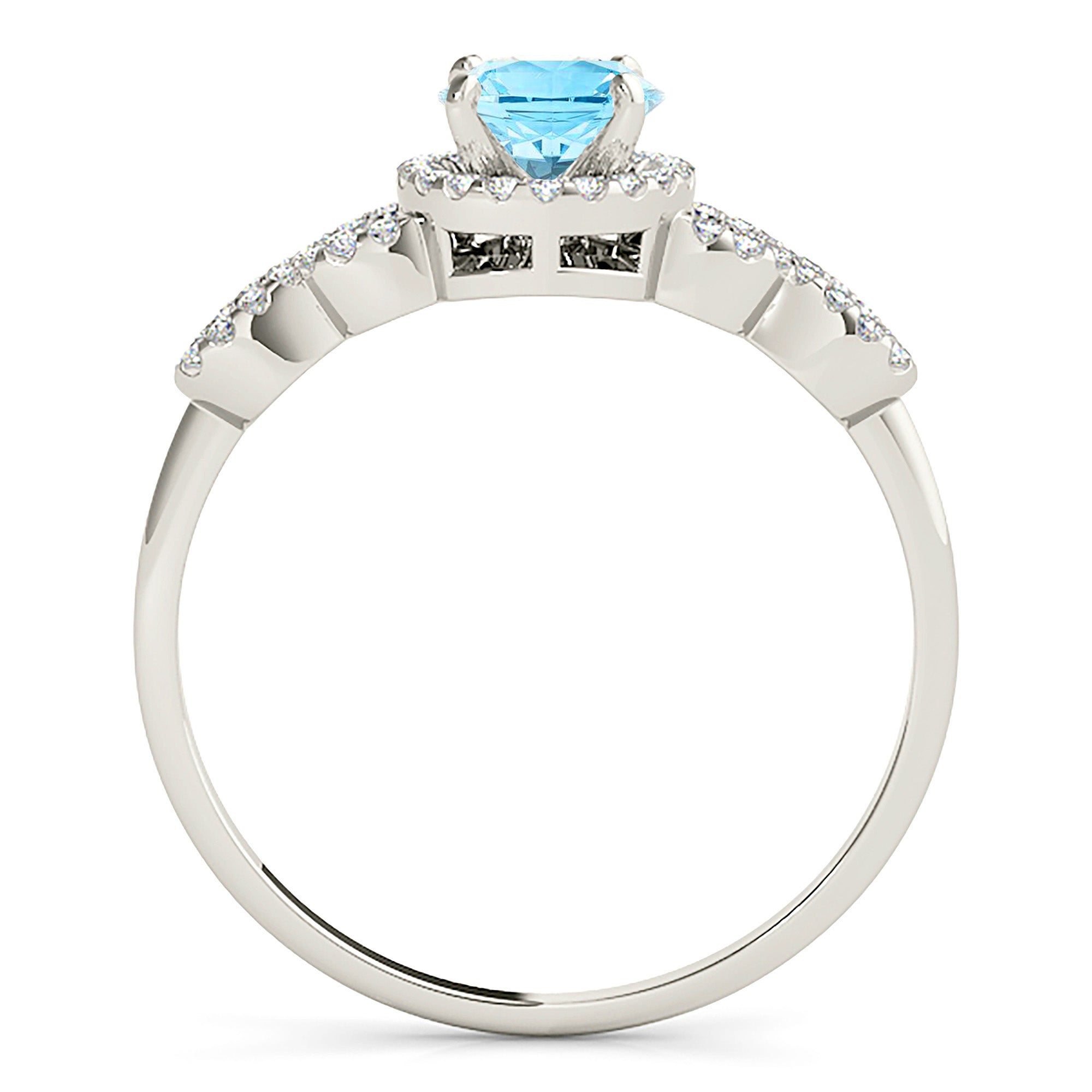 1.10 ct. Genuine Aquamarine Ring With 0.25 ctw. Diamond Halo And Open Link Diamond Band | Round Blue Aquamarine Halo Ring-VIRABYANI